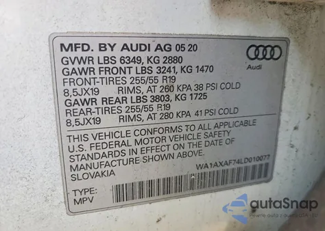 2020 Audi Q7 Premium z USA, uszkodzony, nr VIN WA1AXAF74LD010077